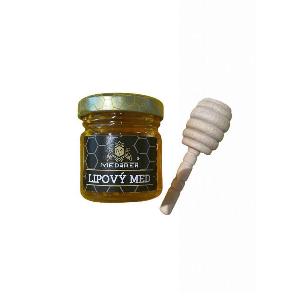 Lipový mini med 50g + drevená palička "mini"